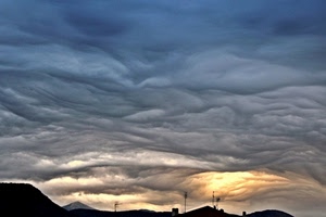 nuvole, cielo, antenne, montagne, tramonto, controluce, tetti, alba