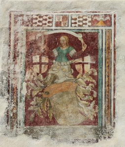 affresco, donna, murales, antico, dipinto, dama, pittura, cornice, stemmi, muro