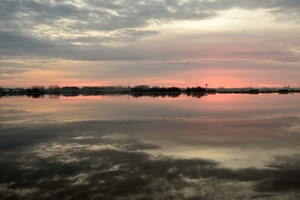 nuvole, riflesso, rosa, acqua, cielo, tramonto, lago, mare, paesaggio