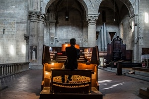 chiesa, organo, organista, colonne, interno, musicista, archi, confessionale, suonatore