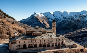 neve, montagne, chiesa, campanile, panorama, archi, finestre, abbazia, montagna, convento, portici, paesaggio, cielo, tetto, monastero