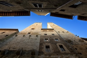 finestre, prospettiva, torri, cielo, palazzi, azzurro