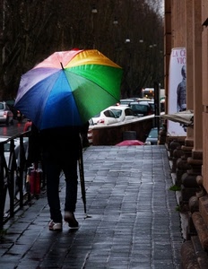 ombrello, pioggia, marciapiede, colori, multicolore, traffico, maltempo, città