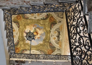 ringhiera, affresco, lampadario, soffitto, ferro, scala, scale, dipinto, scalini