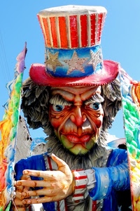 carnevale, cartapesta, cappello, carro, maschera, pupazzo, allegoria, stelle, blu, rosso, multicolore, allegorico