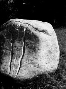 bianconero, masso, pietra, erba, sasso, scultura, scritta, incisione, roccia, prato, grigio, scolpito, graffito