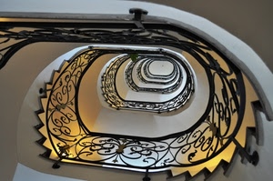 ringhiera, scale, chiocciola, gradini, scala, prospettiva, curve, ferro, scalini, spirale
