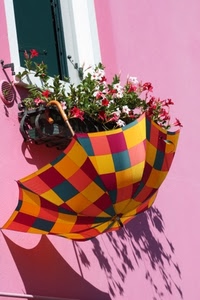 fiori, ombrello, finestra, colori, rosa, ombra, quadrati, multicolore, fioriera