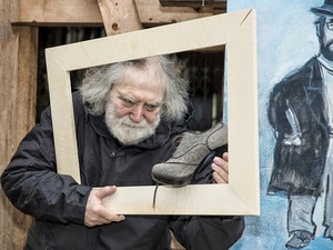 cornice, scarpa, barba, capelli, vecchio, legno, disegno, anziano, mani, uomo, dipinto, persona, mano, quadro