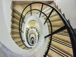 scala, gradini, spirale, ringhiera, chiocciola, corrimano, bianco, scalini, scale, passamano, prospettiva, muro, ovale