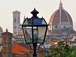 lampione, cupola, campanili, tetti, firenze, alberi, vetro, campanile, verde, duomo, case, città, panorama, chiese, cupolone, scorcio, lampada, finestre, giotto